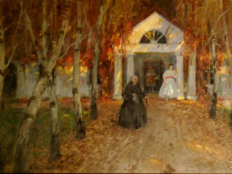 1868-Bronisława Janowska - Dame davanti a una casa padronale